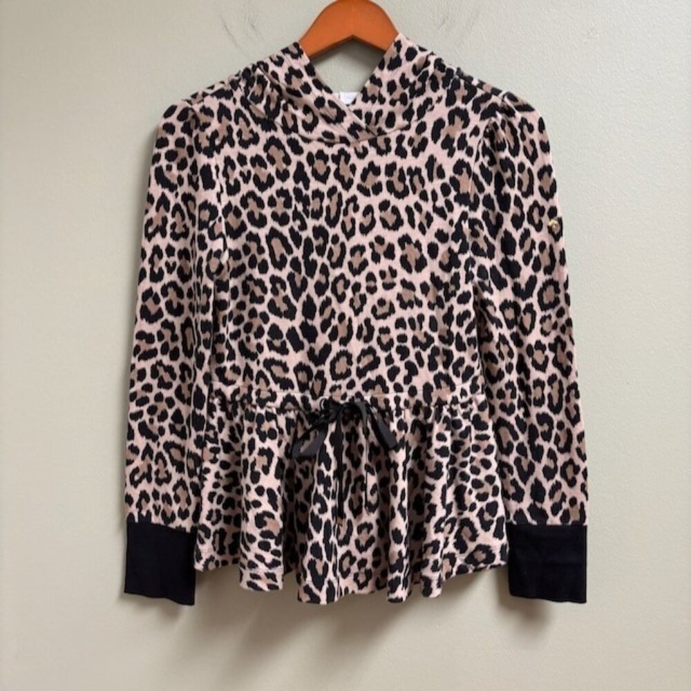 Kate Spade Womens Leopard Hoodie‎ Top Size XS Peplum Classic Pullover Comfort